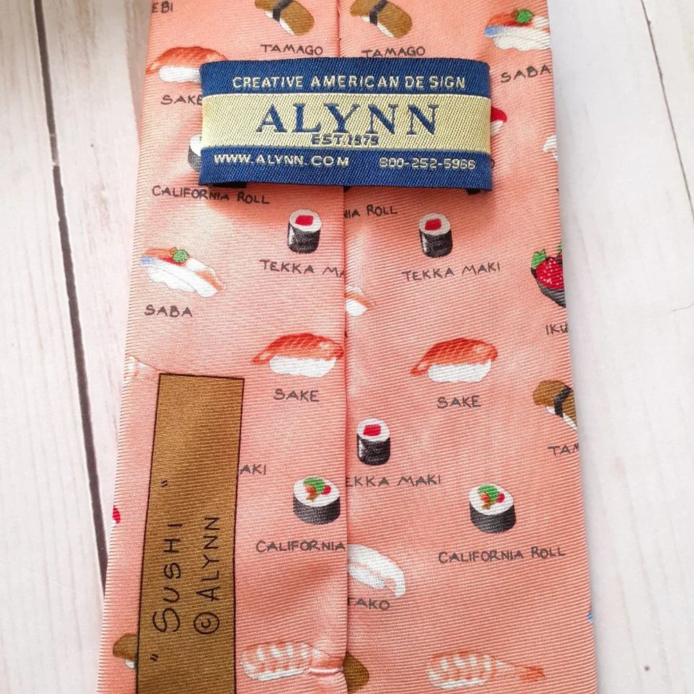 Alynn 'Sushi' Novelty Print Classic Width Silk Tie Pink